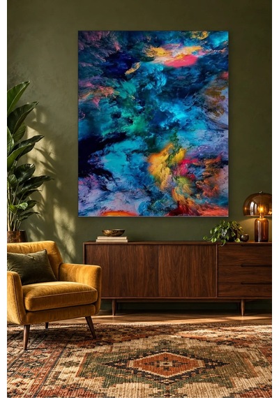 Fida Turkuaz Pembe Bulutsu Soyut Desen Canvas Tablo Çok Renkli