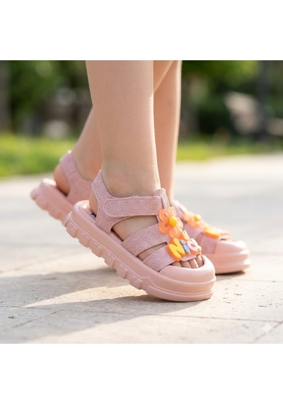Kindep Kids Kaymaz Taban Çocuk Sandalet Simli Pudra