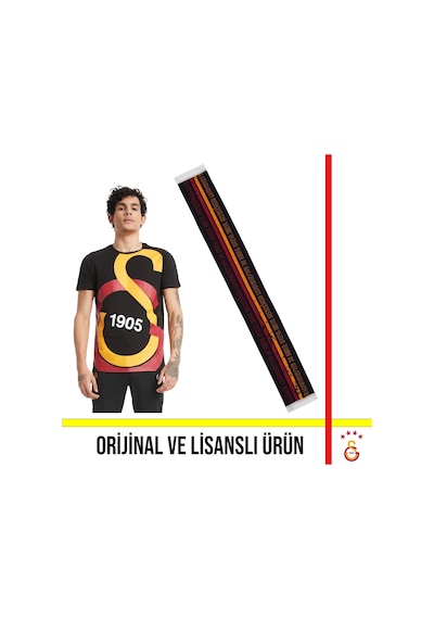 Galatasaray Lisanslı Siyah Büyük Logolu T-shirt Ve Çizgili Siyah Şal Atkı Siyah