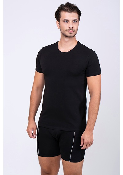 Çift Kaplan Erkek Elastanlı T-shirt 0954 3'lü Siyah