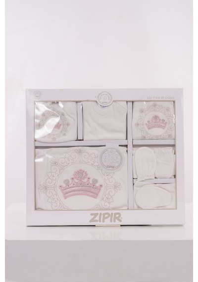 Zıpır Kız Bebek Organik Pamuk Taç Model 10'lu Hastane Çıkış Seti Pembe 522 Pembe