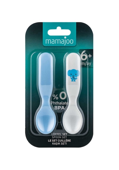 Mamajoo Ergonomik Beslenme Kaşık Seti Mavi & Fil, 6 Ay+ İkili