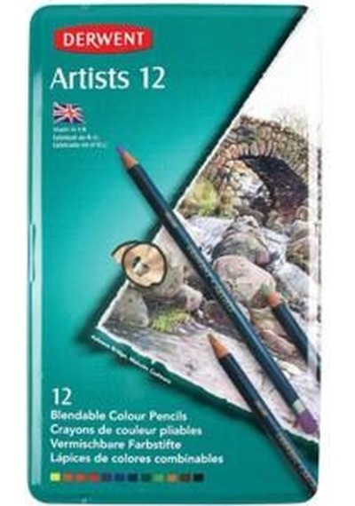 Derwent Artists Pencils Kuruboya Kalemi Teneke Kutu 12'Li Renk