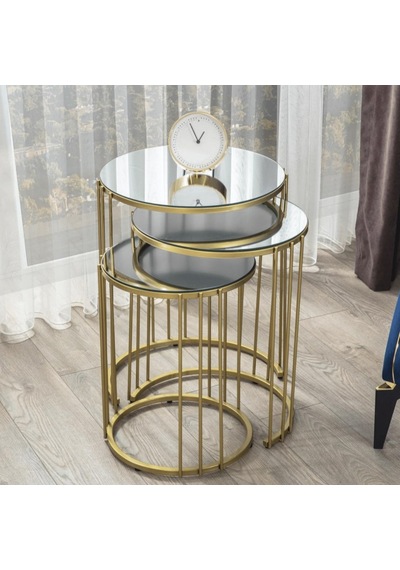 Napoli Gold Metal Ayaklı, Aynalı,3'Lü Zigon Sehpa