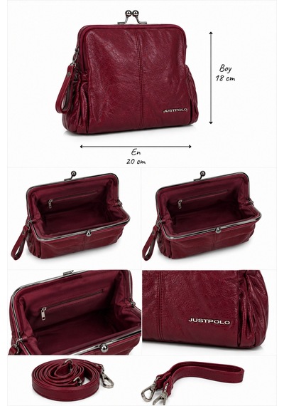 Just Polo Kadın Çift Askılı Çanta 18x20 Cm Fermuarlı Günlük Omuz Ve El Çantası Bordo