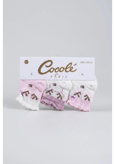 Cocole Socks Kız Bebek Soket Çorabı 3 Lü Set Pamuklu Fırfırlı Bilekli & Geyik Desenli Çok Renkli
