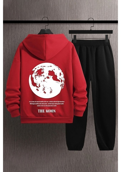 Uyguntarz Unisex The Moon Baskılı Eşofman Takımı Kırmızı