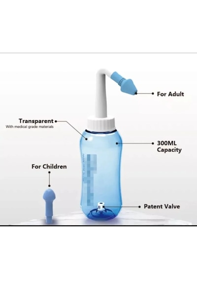Hangzhou Burun Yıkama Şişesi 300ml Neti Pot Burun Kanalları Durulama Seti + Osel Burun Yıkama Sıvısı 500ml