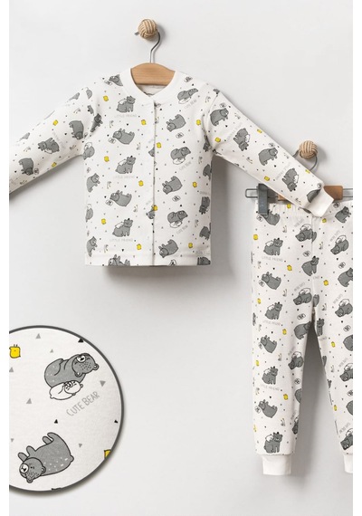 Cantoy Erkek Çocuk Baskılı Pamuklu 2'li Pijama Takımı Beyaz