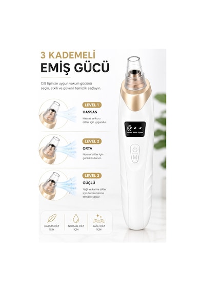 Robeve Auhma Ahb01 Vakumlu Siyah Nokta Temizleme Cihazı 3 Kademeli Emiş Gücü, 5 Farklı Başlık, Usb Şarjlı Kablosuz Gözenek Temizleyici, Yağ Ve Kir Temizleme, Yüz Cilt Bakım Cihazı