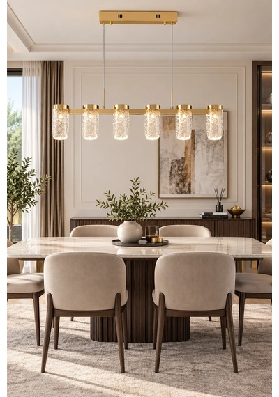 Modern Premium 6'lı Gold Sarkıt Avize Dekoratif Salon Yemek Masası Aydınlatması 40w