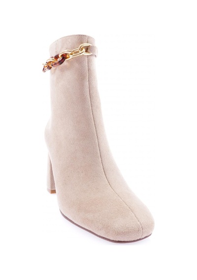 Dgn 22k420-22k Kadin Kalin Zincir Aksesuarli Topuklu Bot 22K420-1710-R0186 Bej Süet