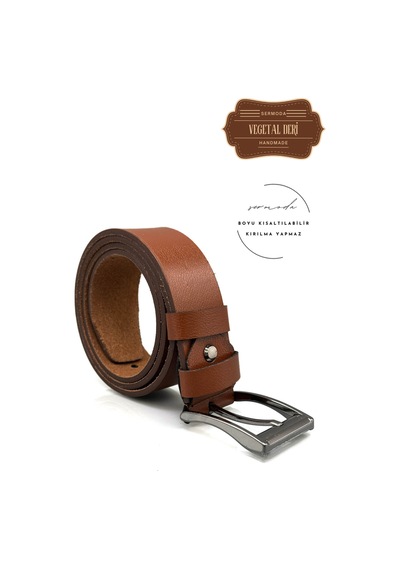 Sermoda 38 Mm Vegetal Deri Düz Kot Kemeri Taba