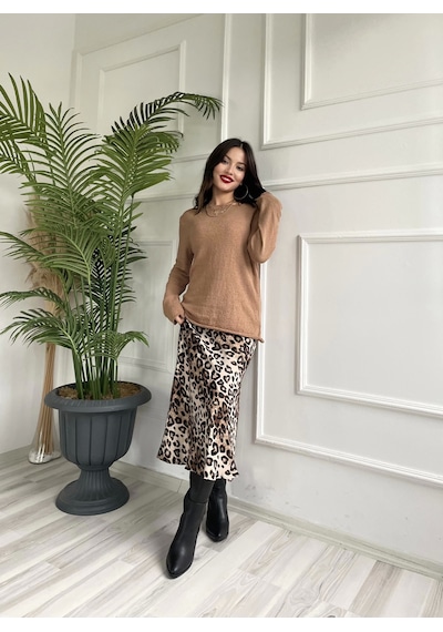 Keymoda Kadın Açık Yaka Uzun Kol Triko Camel Camel