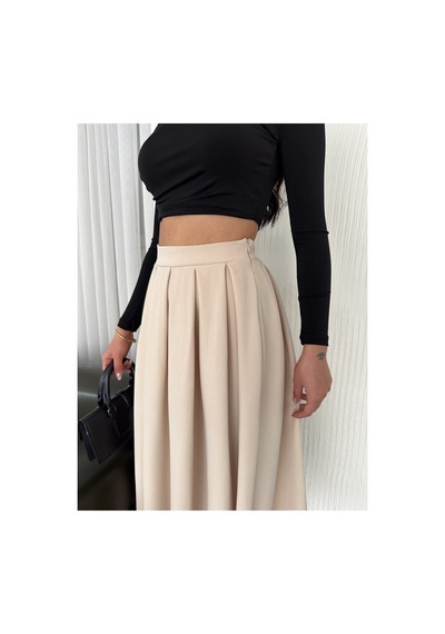 Winmoda34 Tesettür Dabıl Kumaş Pileli 91 Cm Tam Boy Uzun Etek Bej