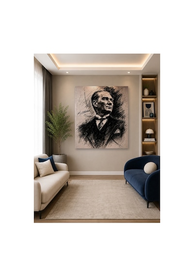 Tam Renk Atatürk Dekoratif Kanvas Duvar Tablosu Siyah