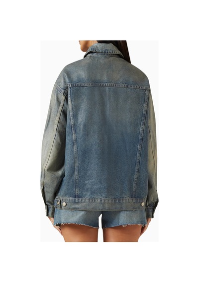 Good American Kaplamalı Oversize Denim Ceket, Modern Şık - Günlük Kadın Dış Giyim Mavi