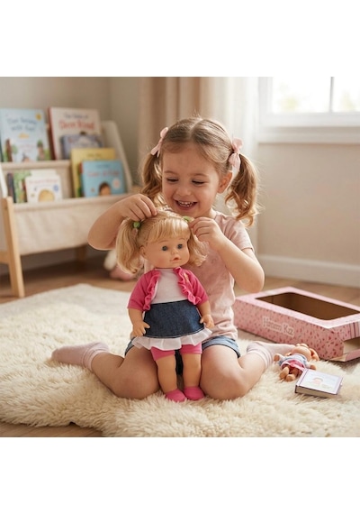 Sevimli Hanım Kız 30cm Kolları Ve Bacakları Hareket Eden Elbiseli Ve Aksesuarlı Oyuncak Et Bebek 1