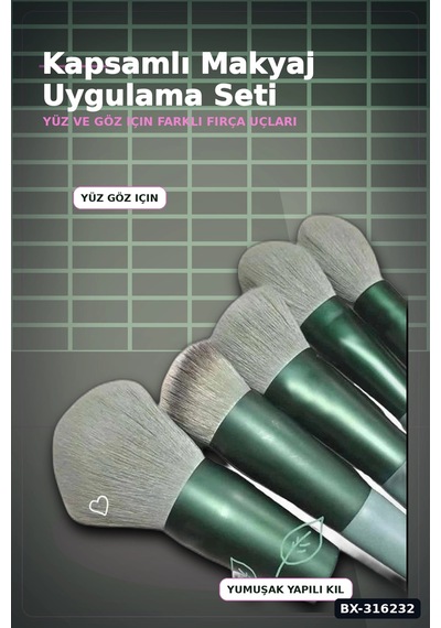 Makyaj Fırça Seti 13 Parça Yumuşak Kıllı Far Ve Yüz Uygulama Çantalı Set Bx-316232