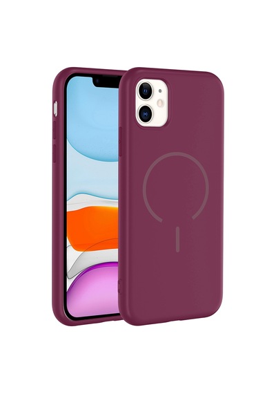 Zore Apple iPhone Uyumlu 11 Kılıf M-safe Şarj Özellikli Omsy Meta Kapak - Mürdüm