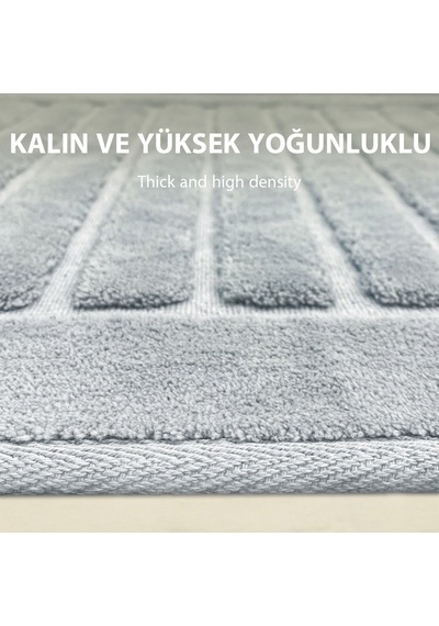 Line Gri Doğal Pamuklu 2'li Banyo Halısı Paspası Seti Makinede Yıkanabilir Klozet Takımı Gri