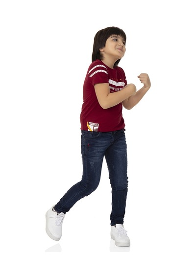 Toontoy Kids Toontoy Erkek Çocuk T-shirt Ön Ve Kol Baskı Bordo