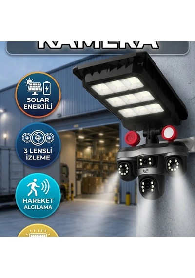 3 Lens Solar Güvenlik Kamerası Hareket Algılama Ve Led Dış Mekan Aydınlatma