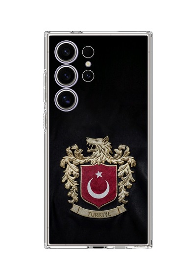 Samsung Galaxy S24 Ultra Uyumlu Türk Sembolü Kurt Ve Bayrak Desenli Baskılı Silikon Kılıf Renkli