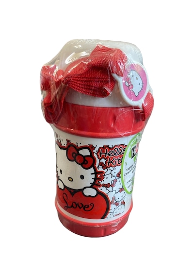 Hello Kitty Lisanslı Kırmızı Beyaz Çocuk Su Matarası Askılı Pipetli Suluk Love Baskılı 400ml Açık Bej - Bej