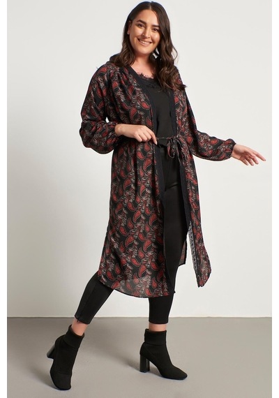 Myline Kadın Dantel Şerit Detay Uzun Kimono