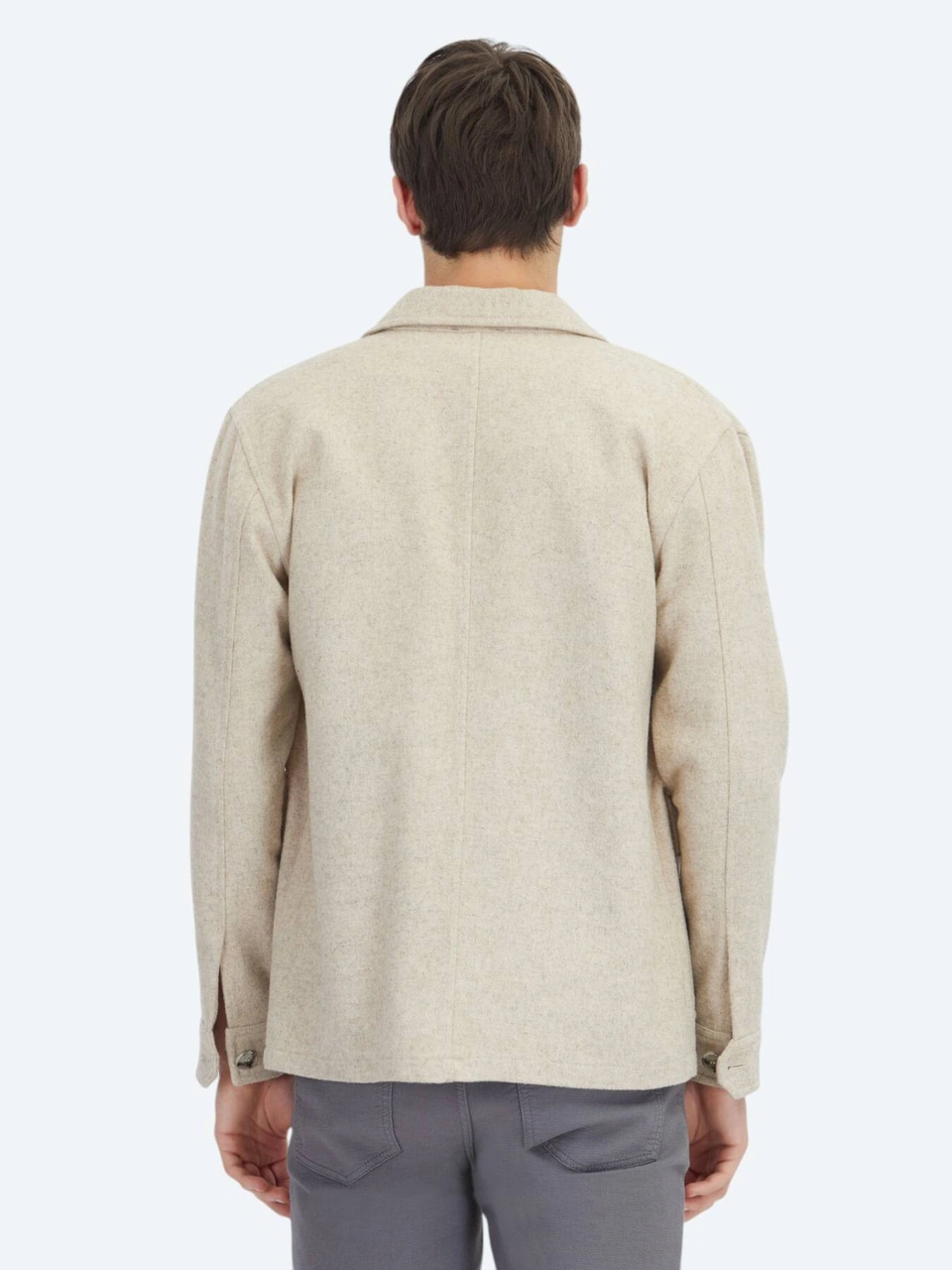 Kip Bej Oversize Fit Dokuma Yün Karışımlı Overshırt Bej