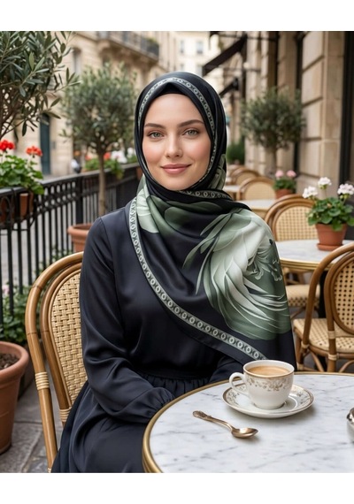 Moda Nuda Desenli Pamuk Soft Şal Haki Yeşil Marline Serisi