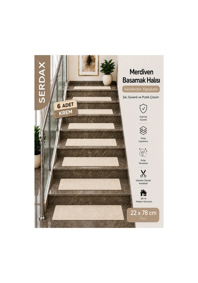 Kendinden Yapışkanlı Basamak Halısı Halıflex Kaymaz Krem 22 Cm X 78 Cm Krem Krem