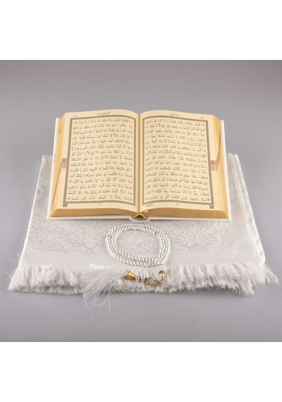 Seccade + Tesbih + Kuran Hediye Seti (Hafız Boy. Beyaz) N11.3778
