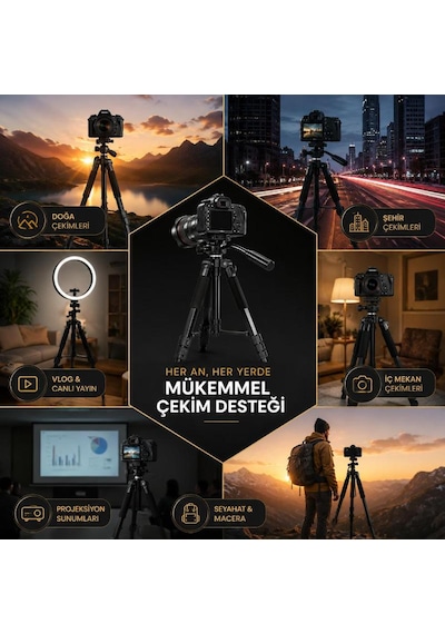 140 Cm Profesyonel Telefon Kamera Tutucu Çantalı Tripod 360 Döner Başlıklı Hafif Taşınabilir Siyah