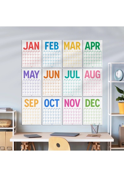 2026 Aylık Planlayıcı Duvar Takvimi, 33x48 Cm & A4 Poster Takvim, Aile Takvimi, Gökkuşağı Renkleri