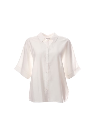 Canel Minimalist Oversize Kısa Kol Gömlek - Gömlek Yaka - Günlük Beyaz