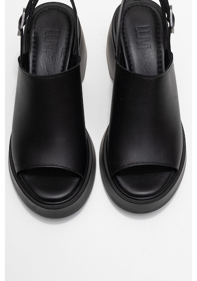 Luvishoes Power Siyah Cilt Hakiki Deri Kadın Dolgu Topuklu Sandalet Siyah Deri