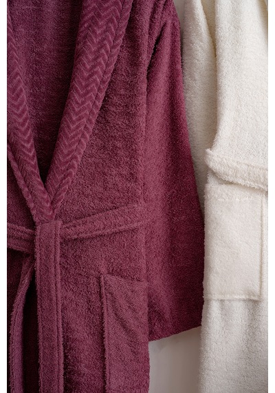 Oznhome Krem-bordo Çift Kişilik 6 Parça Bornoz Seti Bordo - Krem