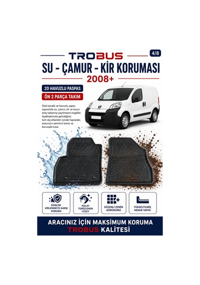 Trobus Peugeot Bipper Cargo 2008 Ve Sonrası 2d Havuzlu Paspas 2 Parça