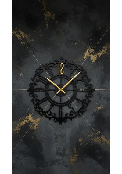 Dekoratif Sessiz Siyah Metal Duvar Saati 60x60 Cm Metal Telefon Tutacağı Hediyeli