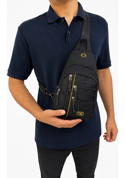 Seventeen Unisex Orta Boy Çok Gözlü Çapraz Askılı Body Bag Siyah-sarı