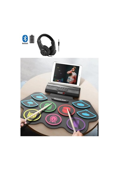 Midex Ddx-75 Şarjlı Dijital Davul 9 Ped 2 Ayak Pedalı Bluetooth Kulaklık Çubuklar Adaptör Full Set