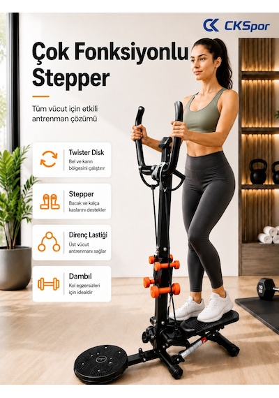 Ckspor Çok Fonksiyonlu Stepper Egzersiz Aleti Twister Diskli Dambıllı Direnç Lastikli Kondisyon Aleti