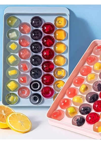 Küre Buz Kalıbı Kapaklı 33 Hazneli Yuvarlak Buz Kalıbı Kokteyl Sunum Buz Kalıbı Plastik Rrenkli Diğer