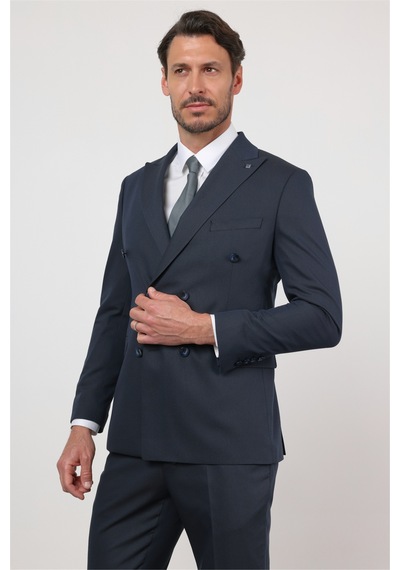 İmza Lacivert Kırlangıç Yaka Kruvaze 6 Drop Slim Fit Tam Astar Esnek Takım Elbise 1001260159