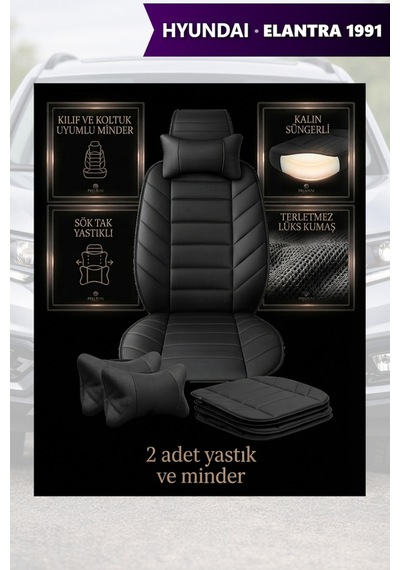 Hyundai Elantra 1991 Uyumlu Premium Lüks Siyah Renk 2 Adet Minder Ve Yastık
