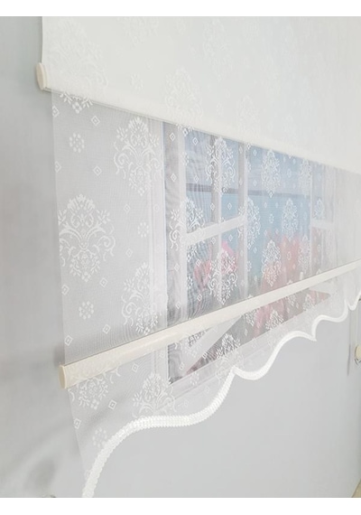 Bbb Damask Desenli Çift Mekanizmalı Tül Stor Perde Mt3049