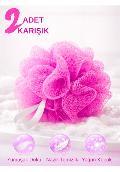 Beylini 2li Karışık Banyo Lifi Büyük Boy 35gr Vücut Duş Kesesi File Top Lif Peeling Etkili Hijyenik Temizlik