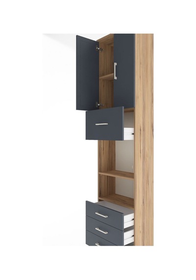 Arges Dolap 4 Raflı 4 Çekmeceli 2 Kapaklı 60x30x243 Çam-antrasit Atlas Çam